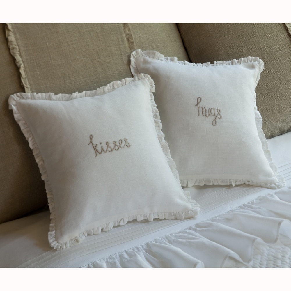 Taylor Linens Hugs Natural Embroidered Pillow NWT